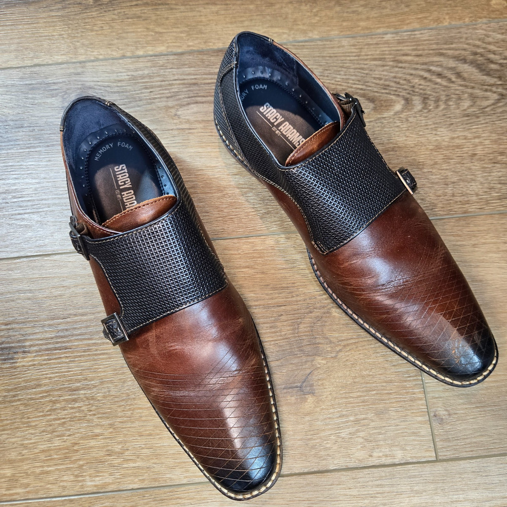 Stacy Adams Boys Desmond Monk Strap Loafers Size 7 Brown Dress Shoes